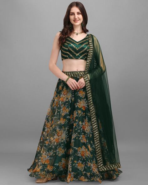 Wedding Wear Embroidery Green and white silk lehenga choli with net dupatta  at Rs 1000 in Surat