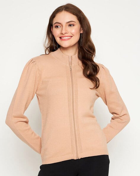 Women Relaxed Fit Zip-Front Cardigan
