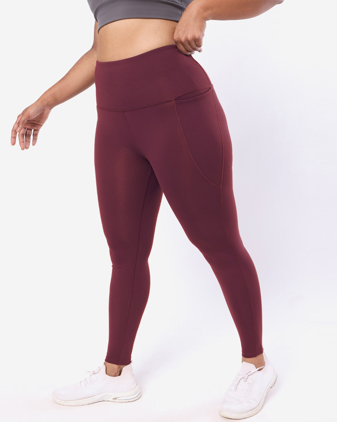 Burgundy Solid Leggings with Yoga Band - Women's One Size – Apple Girl  Boutique
