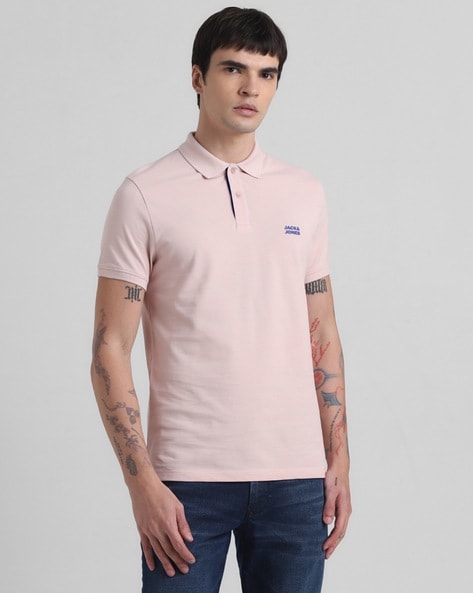 Men Slim Fit Polo T-Shirt with Brand Print