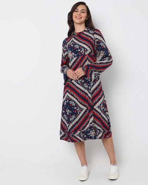 Buy SUPERDRY Printed Long Sleeve Midi Dress Online | Ajio.com