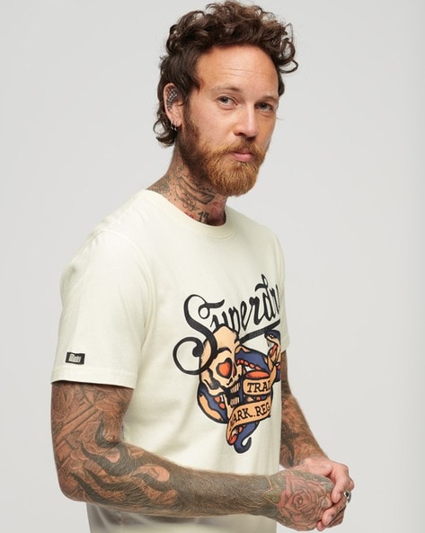 ASOS DESIGN oversized t-shirt in off white with tattoo skull back print |  ASOS