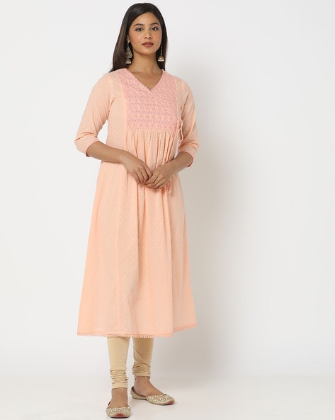 Peach Silk Kurti With Pant And Dupatta | Leemboodi