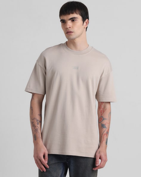 Men Brand-Embossed Boxy Fit Crew-Neck T-Shirt