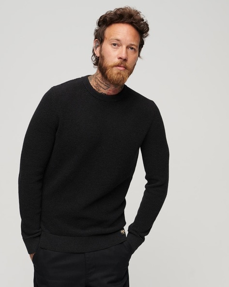 Mens black sales crew neck jumper