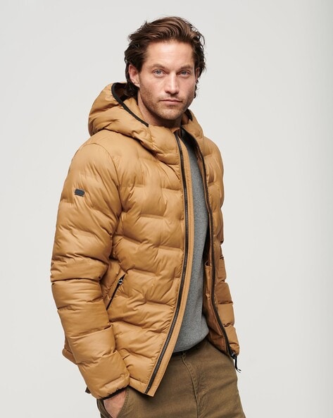 Superdry Short Quilted Puffer Jacket, Cement Beige at John Lewis & Partners