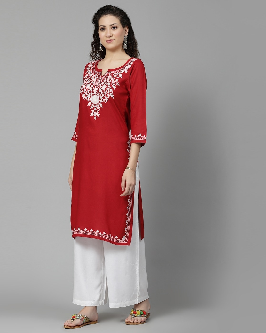 Women Red Kurta Kurti Festive wear Palazzo Dupatta Ethnic Designer Salwar  Kameez | Salwar kameez designs, Long sleeve dress, Dress salwar kameez