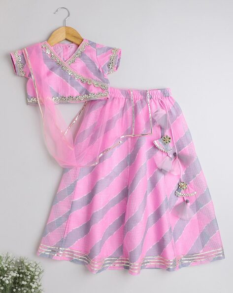 Buy The Magic Wand Lehenga Choli Set for Girls Kids | Kota Doria Lace  Embellished Readymade Dresses |Short Sleeves Festive Ethnic wear | Color  -Marron | Size - 2-3 Years at Amazon.in