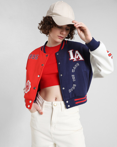 Buy online Striped Varsity Jacket from jackets and blazers and coats for  Women by Texco for ₹810 at 73% off | 2024 Limeroad.com