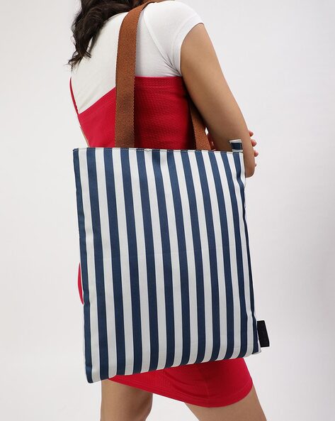 Striped tote cheap bag with zipper