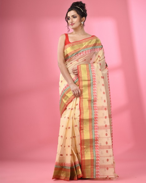 Buy Cream Sarees for Women by Indie Picks Online