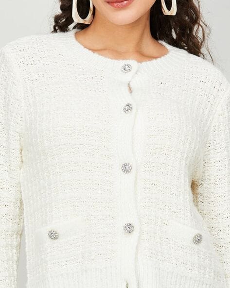 Buy White Longline Tunic With Crochet Bralette, Knitted Merino