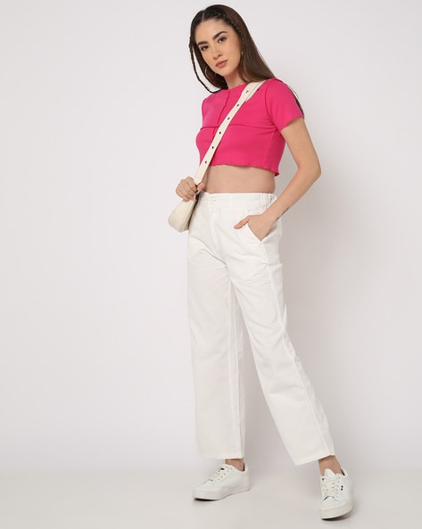 Buy Women White Regular Fit Solid Casual Trousers Online - 778526 | Allen  Solly