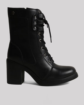 Leather lace up heeled on sale boots