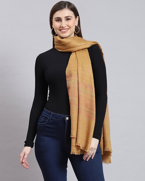 Women Striped Shawl with Fringes Price in India