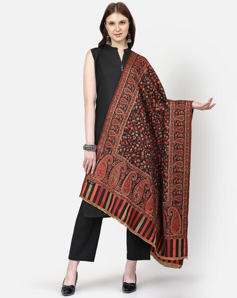 Women Paisley Woven Shawl with Frayed Hem Price in India