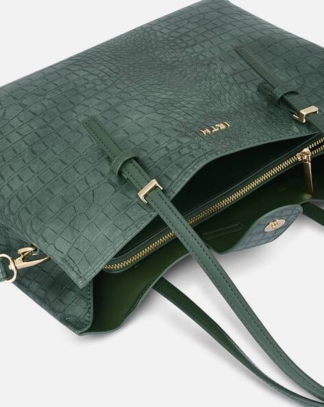 Dark green croc 2025 embossed tote bag