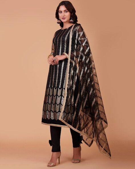 Women Embroidered Semi-Stitched Dress Material with Dupatta Set Price in India