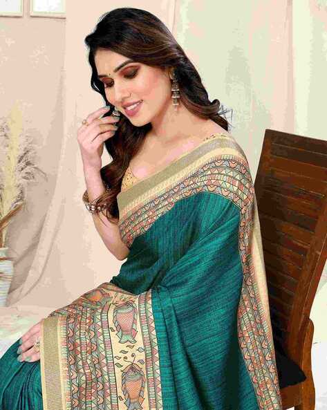 Women's Silk Blend Madhubani Printed Saree with Blouse Piece – Mirchi  Fashion