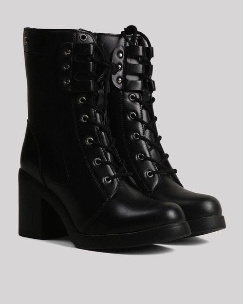 Buy SOLID BLACK ABOVE THE KNEE BLOCK HEEL BOOTS for Women Online in India