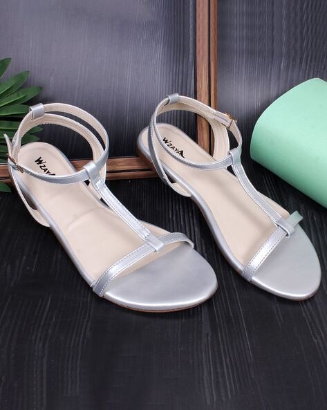 Quiz Silver Jewel T-bar Flat Sandals in White | Lyst UK