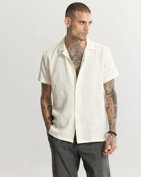 Men Oversized Fit Shirt with Cuban Collar