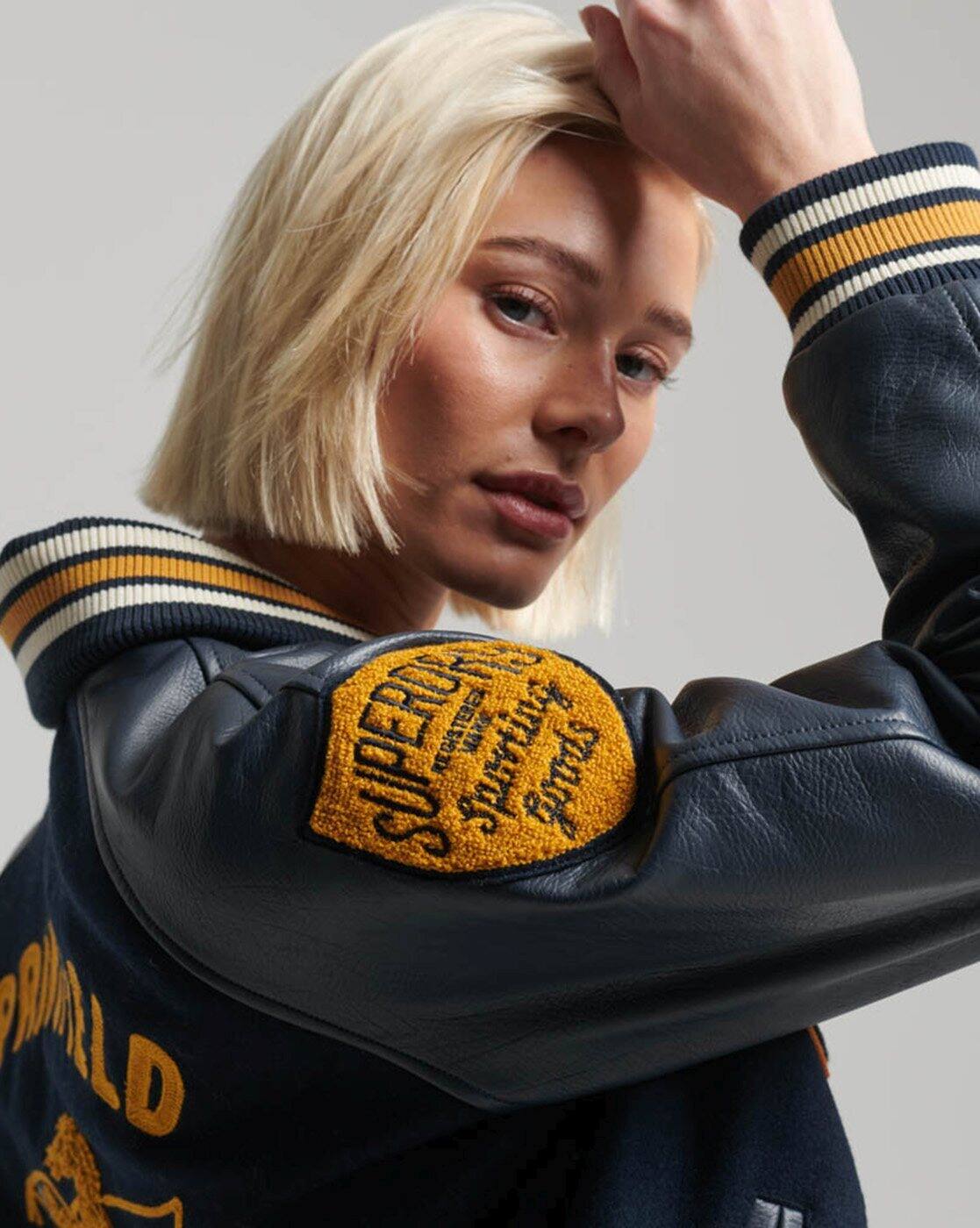 極美品　ADEAM　Varsity Jacket　42595　ネイビー　S Buy SUPERDRY College Patched Varsity Bombe Online | Ajio.com
