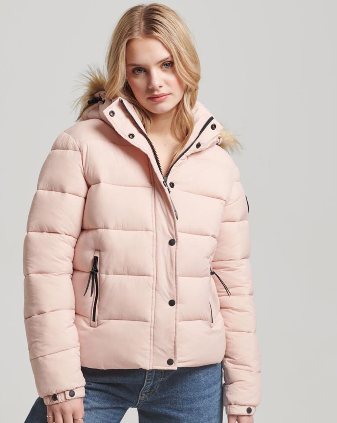 Emporio armani cropped padded jacket with 2025 faux fur hood