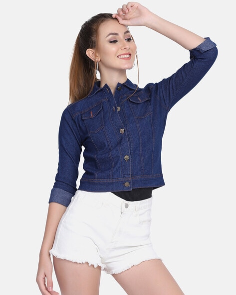 Buy BuyNewTrend Light Blue Solid Women Denim Jacket Online at Best Prices  in India - JioMart.