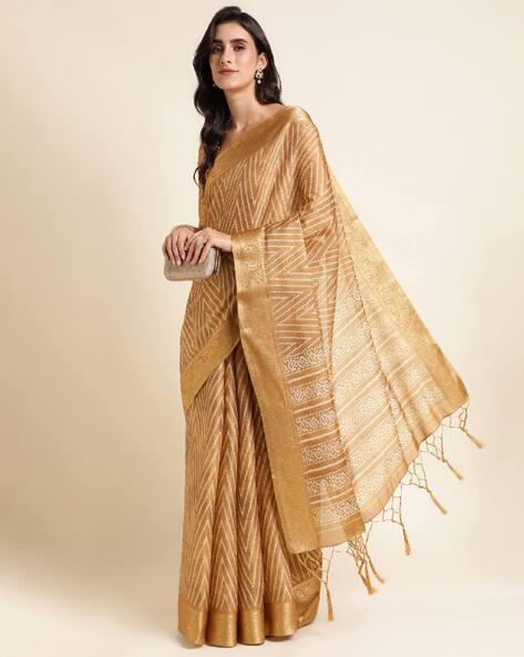 Buy Cream Sarees for Women by Peachmode Online | Ajio.com