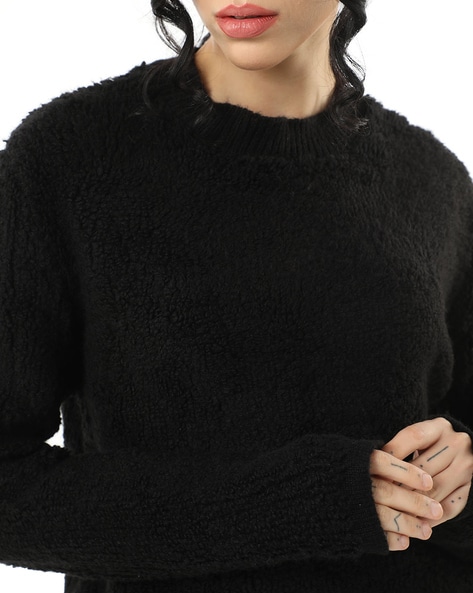 Fashion black sherpa pullover women's