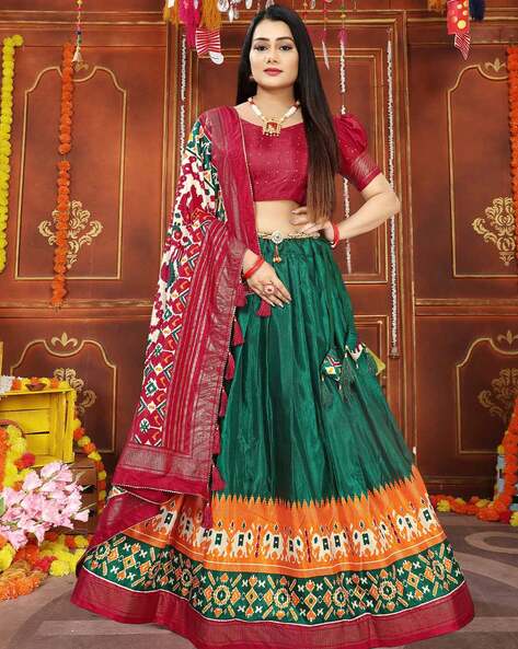 Green Printed Lehenga Choli And Dupatta - Babeehive