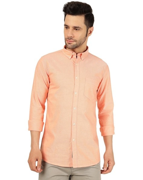 Mens orange button down hotsell dress shirt