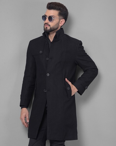 Mens slim fit sales black trench coat