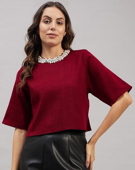 Buy Maroon Tops for Women by ORCHID BLUES Online