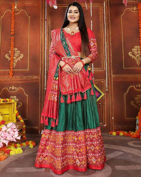 Buy Viral Fashion Women's Georgette Lehenga Choli with Orange Dupatta  (AD-2007, Dark Green ) at Amazon.in