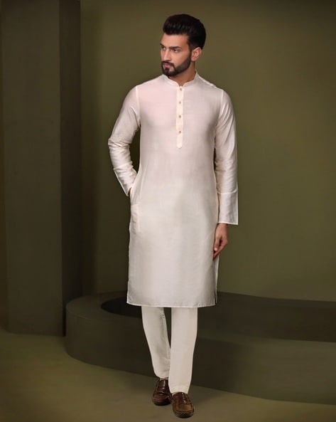 White Color Cotton Kurta Pajama With Nehru Jacket 993MW57