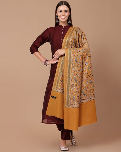 Women Embroidered Shawl with Frayed Hem Price in India