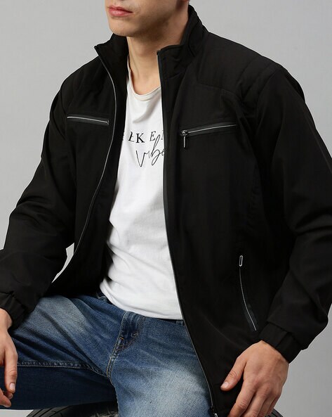 Mens slim fit black bomber clearance jacket