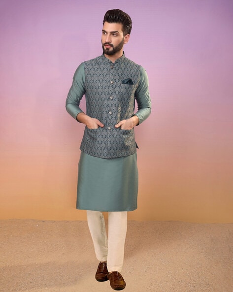 Grey Jacquard achkan kurta and pants - Contrast by Parth- Fabilicious  Fashion