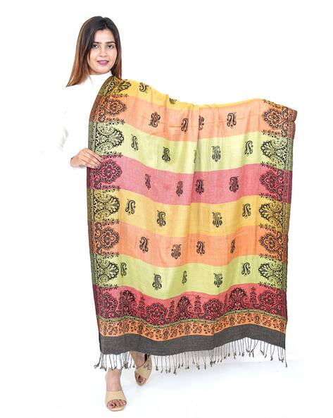 Women Paisley Print Shawl with Tassels Price in India