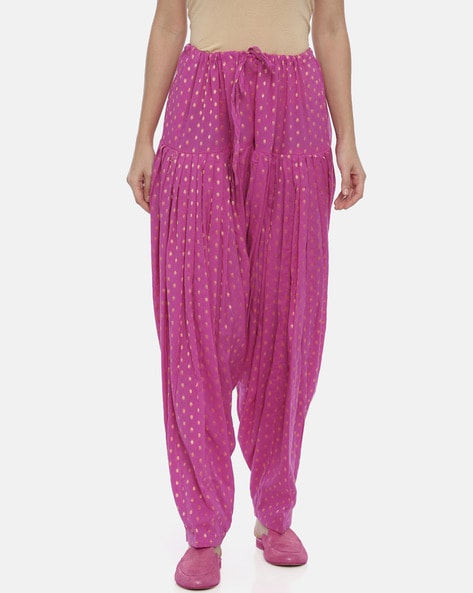 Women Floral Woven Patiala Pant with Drawstring Waist Price in India