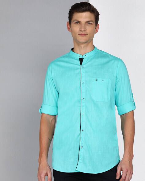 Men Slim Fit Shirt with Mandarin Collar