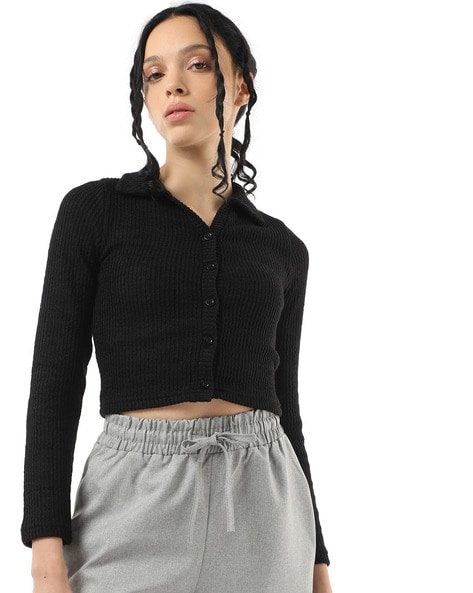 Cropped sweater button on sale down