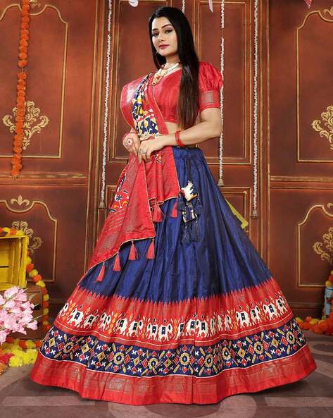 Red and Blue Color Combination Lehenga Choli With Dupatta :: ANOKHI FASHION