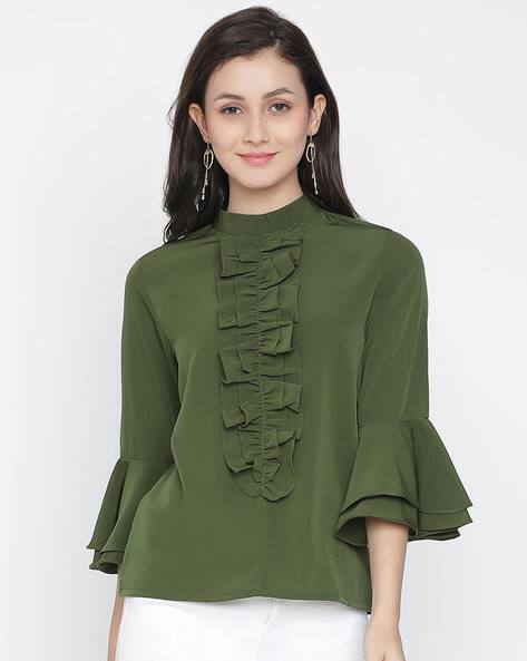 Draax Fashions Women High-Neck Top with Bell Sleeves