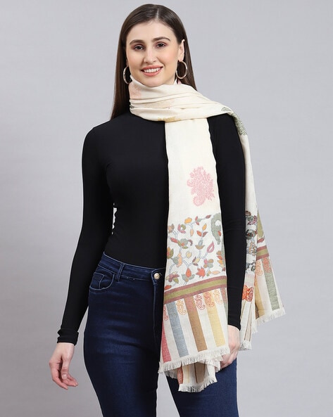 Women Floral Print Shawl with Fringed Hem Price in India