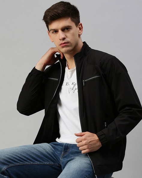 Mens slim fit black clearance bomber jacket