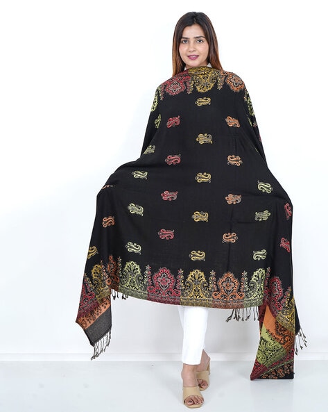 Women Paisley Print Shawl with Tassels Price in India