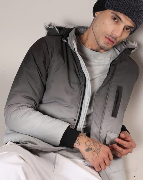 Men Regular Fit Hooded Bomber Jacket